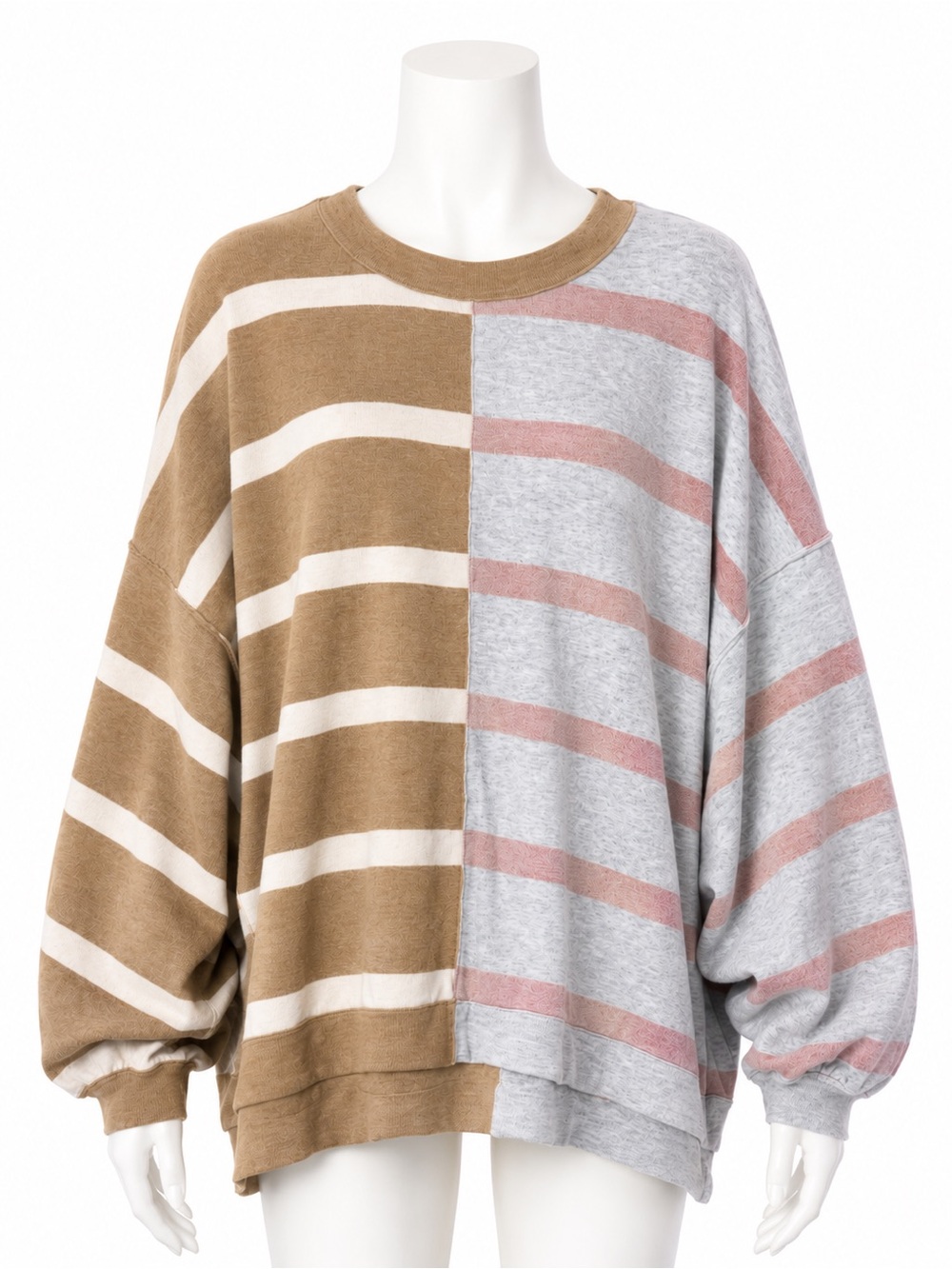 Free People Two-Tone Striped Knit Top — Camel, Cream & Dusty Rose